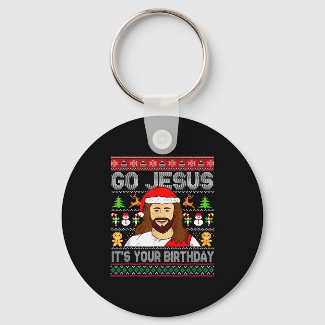 Go Jesus It's Your Birthday Ugly Christmas Sweater Nyckelring (Framsida)