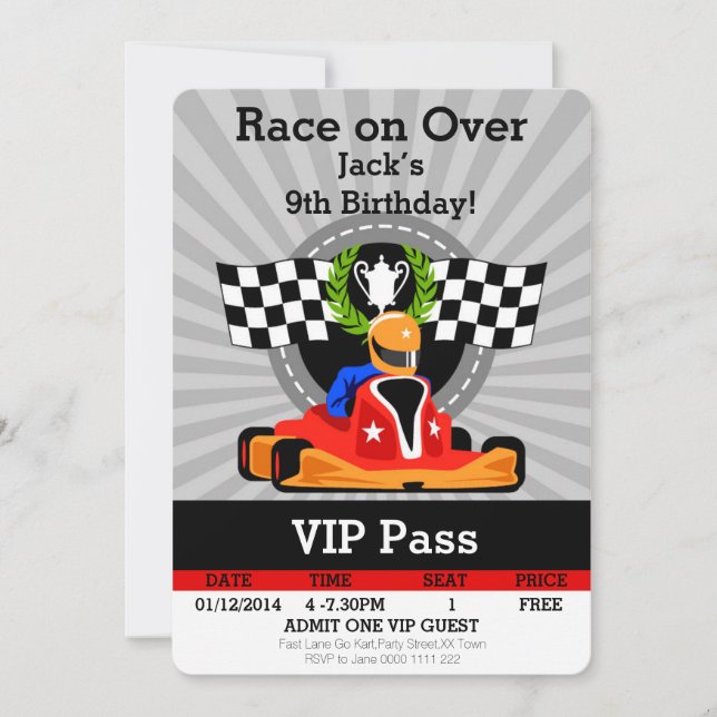 GO KART Birthday-inbjudan! Inbjudningar (Framsida)