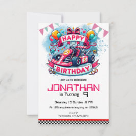 Go Kart Birthday Red Tävla Car-inbjudan Inbjudningar