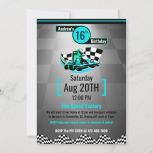 Go-Kart-fest-inbjudan - Blue Speed Racer Inbjudningar