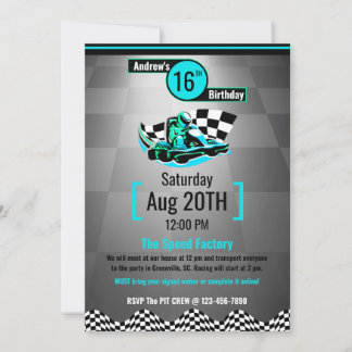 Go-Kart-fest-inbjudan - Blue Speed Racer Inbjudningar