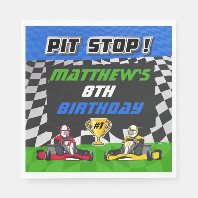Go Kart Rutig Födelsedagsflagga Pappersservett (Framsidan)