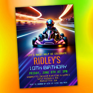 Go Kart Tävla Birthday Inbjudningar