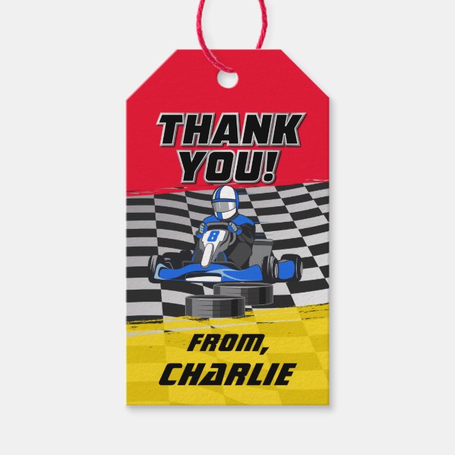 Go Kart Tävla Car-Födelsedagsfest Presentetikett (Framsidan)