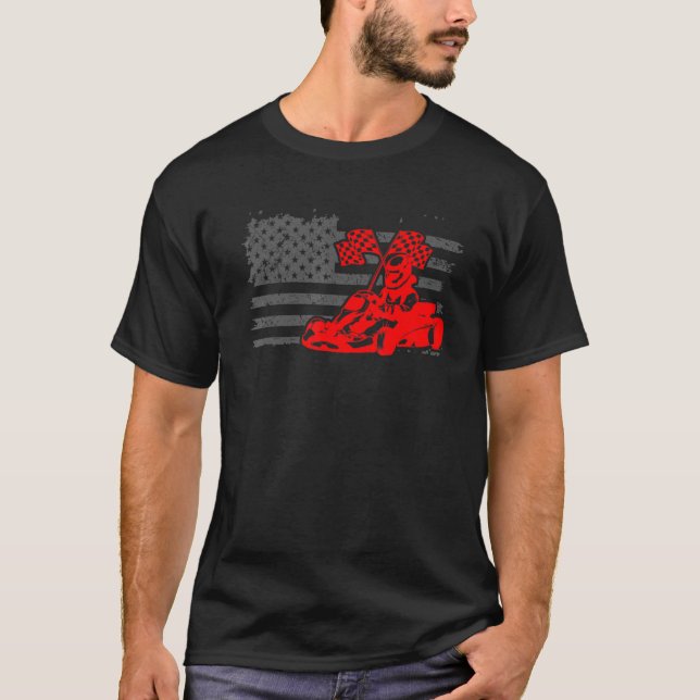Go Kart Tävla Driver American Flagga Open Wheel Ra T Shirt (Framsida)