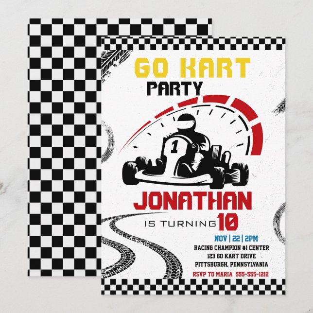 Go-Karting Thned-Födelsedagsfest Inbjudningar (Fram/baksida)