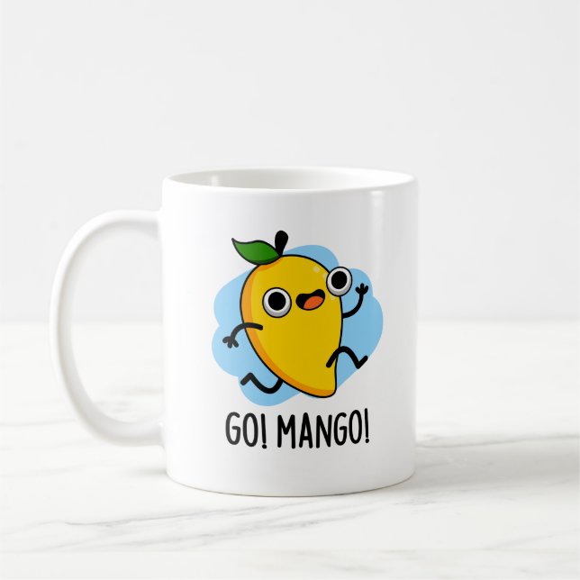 Go Mango Funny Running Mango Pun Kaffemugg (Vänster)