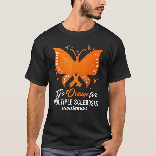 Go Orange Många Sclerosis Awareness, Butterfl T Shirt (Framsida)