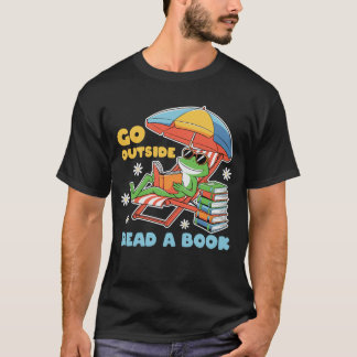 Go Outside Read A Book Frog Funny Reading Bookworm T Shirt