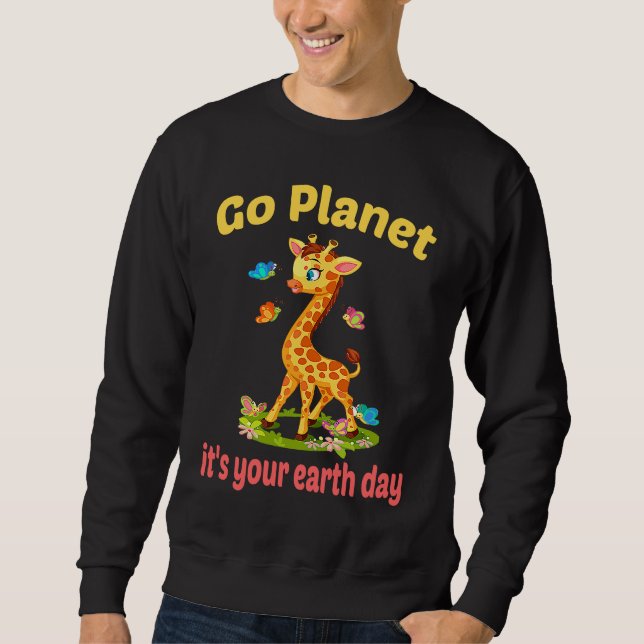 Go planet it's your earth day cute giraffe lång ärmad tröja (Framsida)