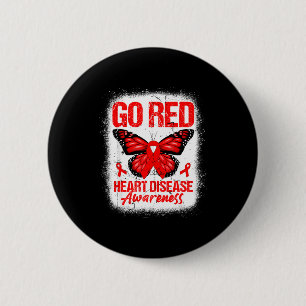 Go Red Butterfly & Red Ribbon Hjärt Sjukdom Aw Knapp