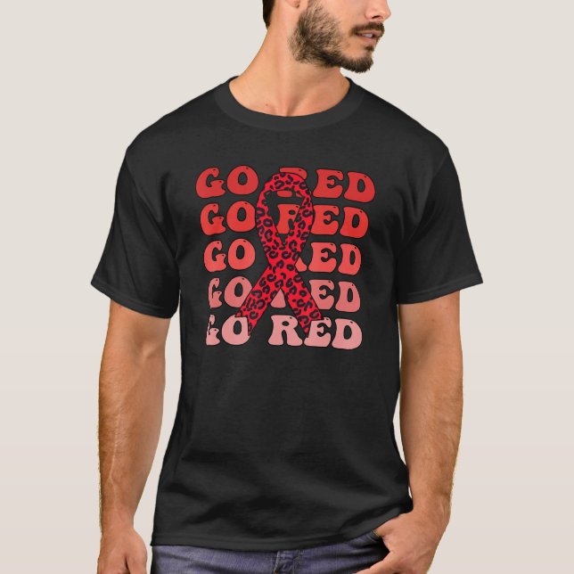 Go Red Groovy Heart Disease Awareness Heart Warrio T Shirt (Framsida)