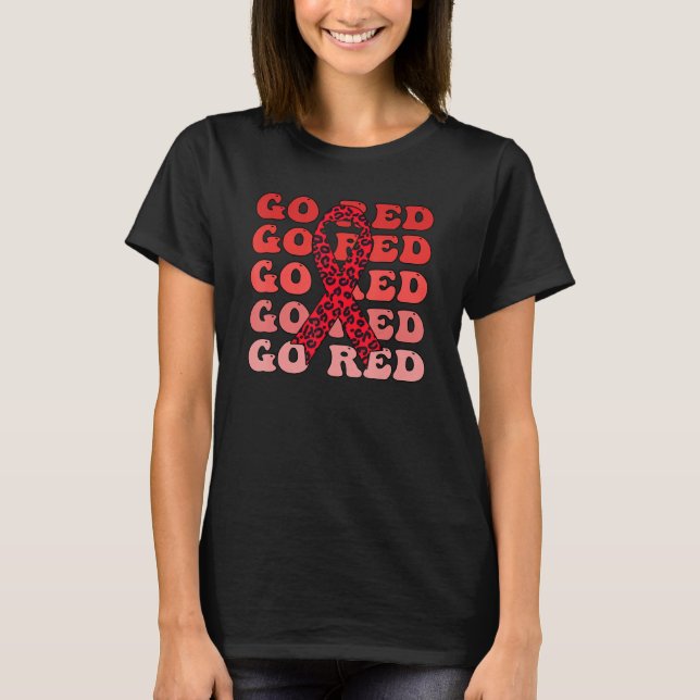 Go Red Groovy Heart Disease Awareness Heart Warrio T Shirt (Framsida)