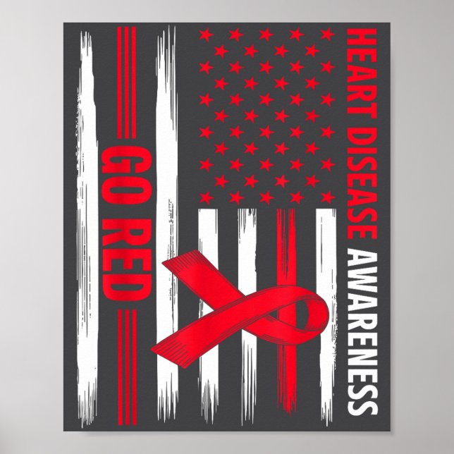 Go Red Heart Disease American Flag Heart Disease A Poster (Framsidan)