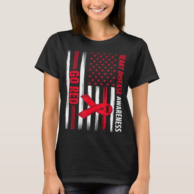 Go Red Heart Disease American Flag Heart Disease A T Shirt (Framsida)