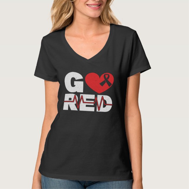 Go Red Heart Health Heart Disease Awareness T Shirt (Framsida)