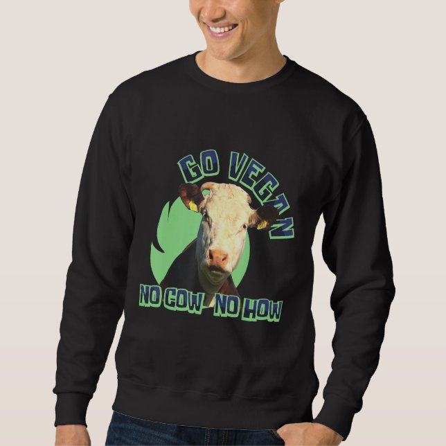 Go Vegan No Cow No. Lång Ärmad Tröja (Framsida)