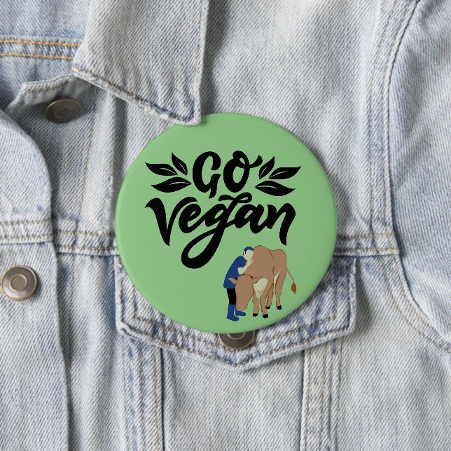 Go Vegan Person Hugger Cow Knapp (In Situ)