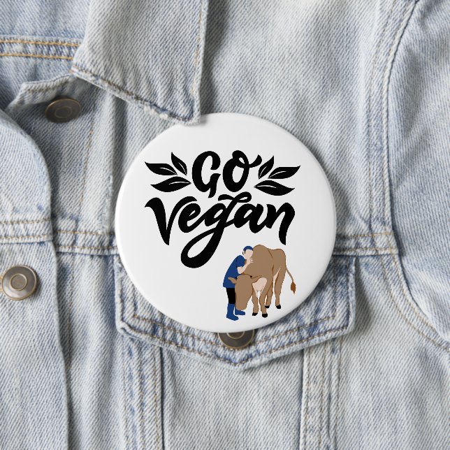 Go Vegan Person Hugger Cow Knapp (In Situ)