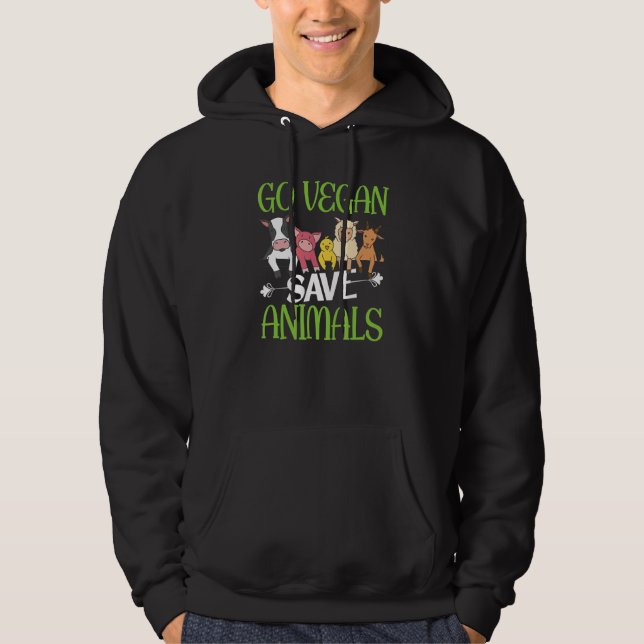 Go Vegan Save Animals  Vegan Vegetarian Hoodie (Framsida)