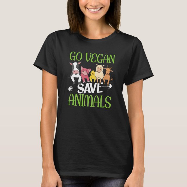 Go Vegan Save Animals  Vegan Vegetarian T Shirt (Framsida)