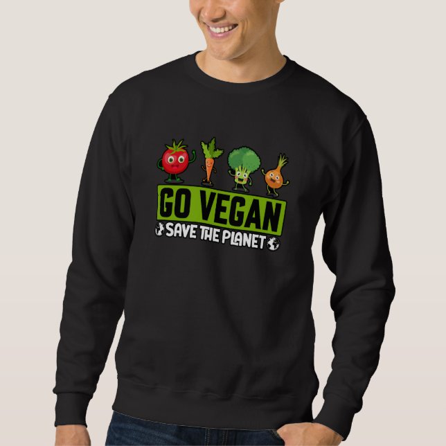 Go Vegan Save the Planet Saying Lång Ärmad Tröja (Framsida)