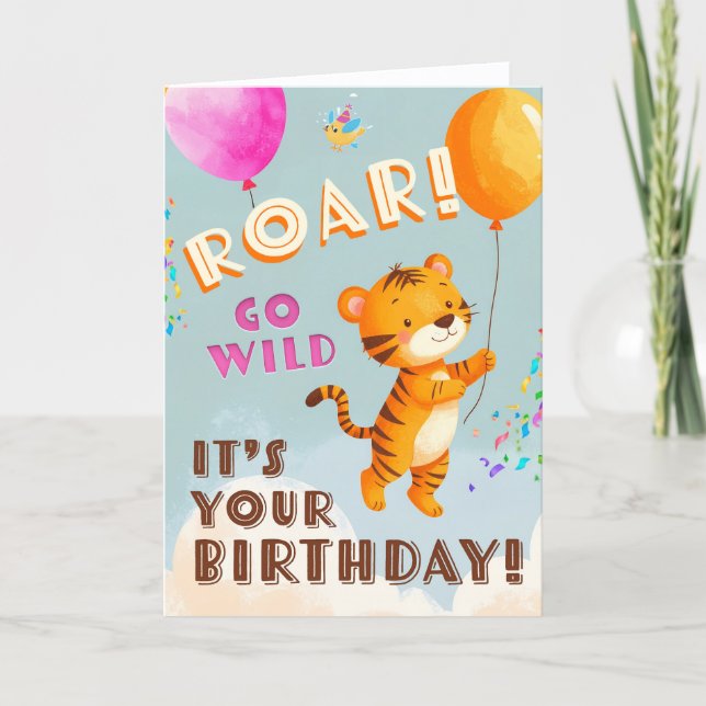 Go Wild Little Tiger Birthday Greeting Kort (Framsida)