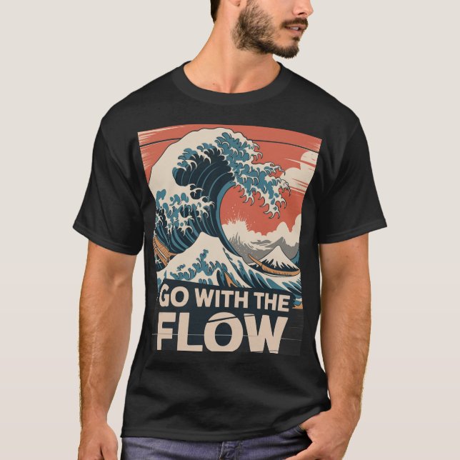 Go With The Flow Våg Konsttryck T Shirt (Framsida)