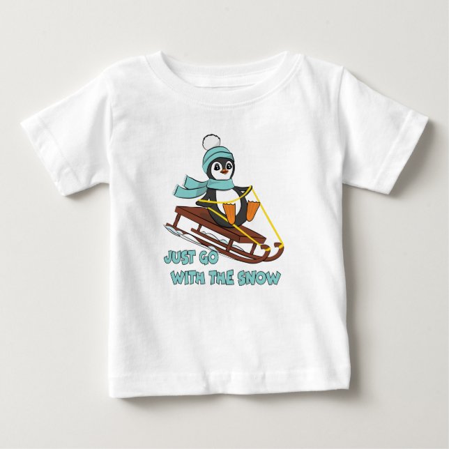 Go With The Snow Sledding Cute Penguin Winter T Shirt (Framsida)