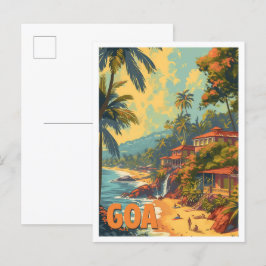 Goa Beach India Artistic Travel Illustration Vykort