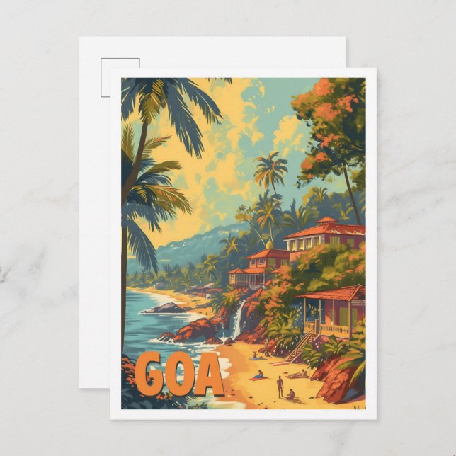 Goa Beach India Artistic Travel Illustration Vykort (Fram/baksida)