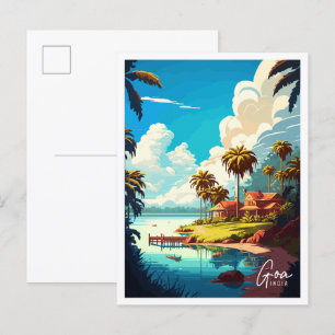 Goa India vintage resor illustration Vykort