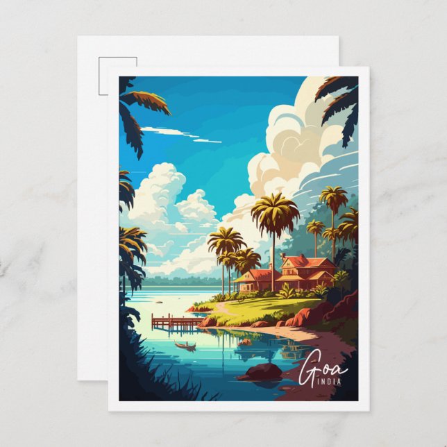 Goa India vintage resor illustration Vykort (Fram/baksida)
