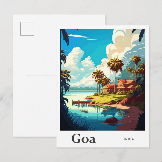 Goa India Vintage resor Illustration Vykort (Fram/baksida)