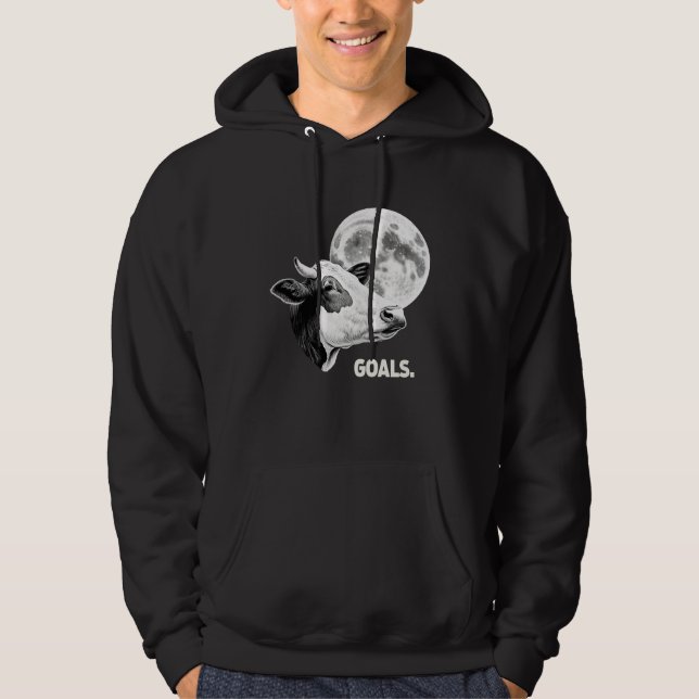 Goals Cow Moon Motivational Quote Inspiration Hoodie (Framsida)