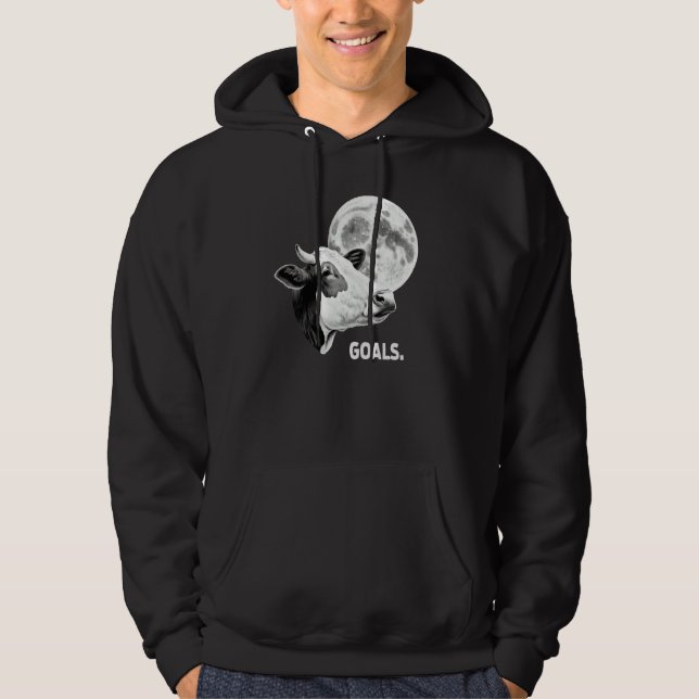 Goals Cow Moon Motivational Quote Inspiration Hoodie (Framsida)