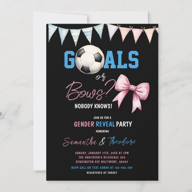 Goals eller Bows Boy eller Girl Gender Reveal Inbjudningar (Framsida)