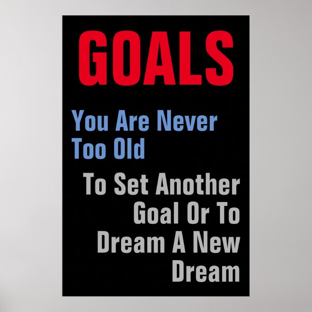 Goals Motivational Quote You Are Never Too Old Poster (Framsidan)