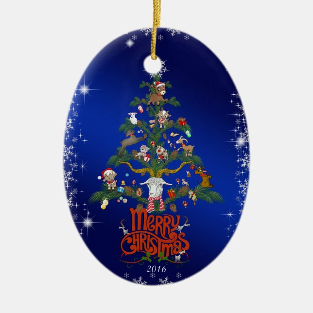 GOAT ÄLSKARE Julafton Gift | God jul Goat träd Julgransprydnad Keramik (Framsidan)
