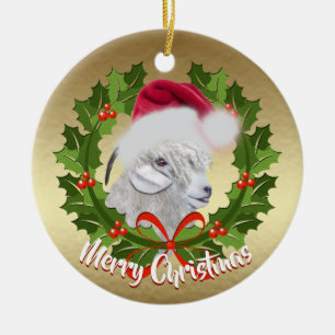 GOAT Angora Goat Doe Santa Hat jul Julgransprydnad Keramik