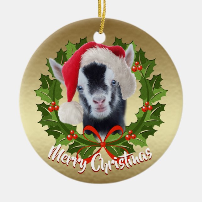 GOAT Baby Nigerian Santa Hat-julprydnaden Julgransprydnad Keramik (Framsidan)