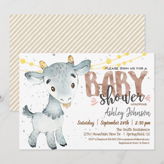 Goat Baby Shower-inbjudan, Boy, Farm Inbjudningar (Fram/baksida)