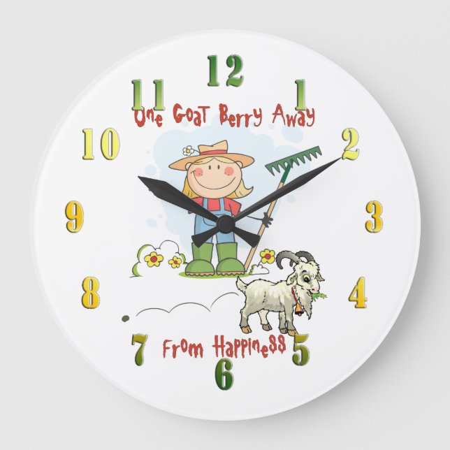 Goat Berry Funny Tecknad Wall Clock Stor Klocka (Framsida)