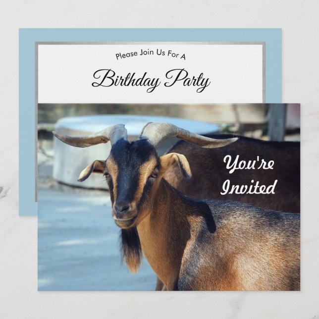 Goat Black Brown Animal Photo Birthday Inbjudningar (Fram/baksida)