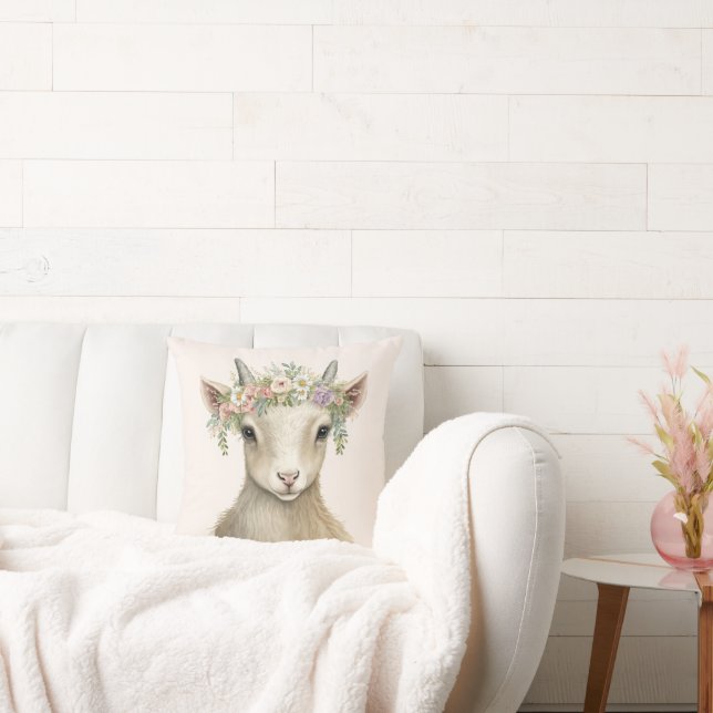 Goat Blommigt Animal Boho Kudde (Soffa)