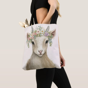 Goat Boho Blommigt Animal Tygkasse