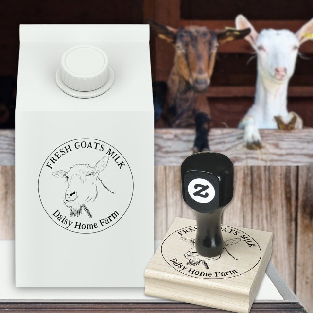 Goat Business Anpassningsbar Stämpel (Fresh goats milk custom ink rubber stamp with simple goat drawing funny farm animal art)