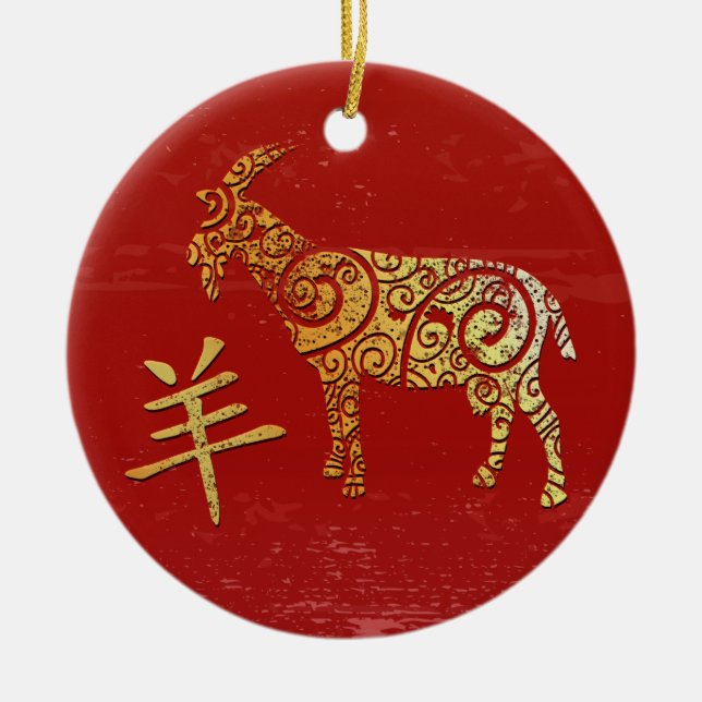 Goat Chinese Zodiac Horoscope Constellation Sign Julgransprydnad Keramik (Framsidan)