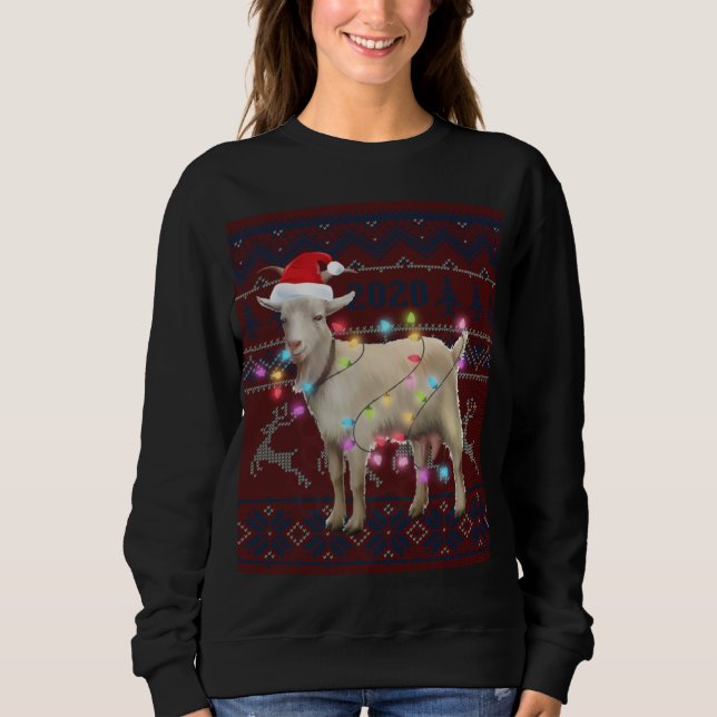 Goat Christmas Lights Ugly Sweater Goat Lover Gift T Shirt (Framsida)