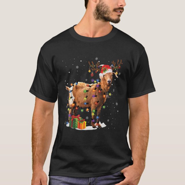 Goat Christmas Tee Reindeer Christmas Lights Pajam (Framsida)
